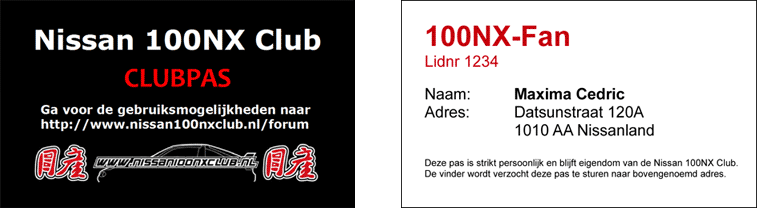 Nissan 100NX Club clubpas